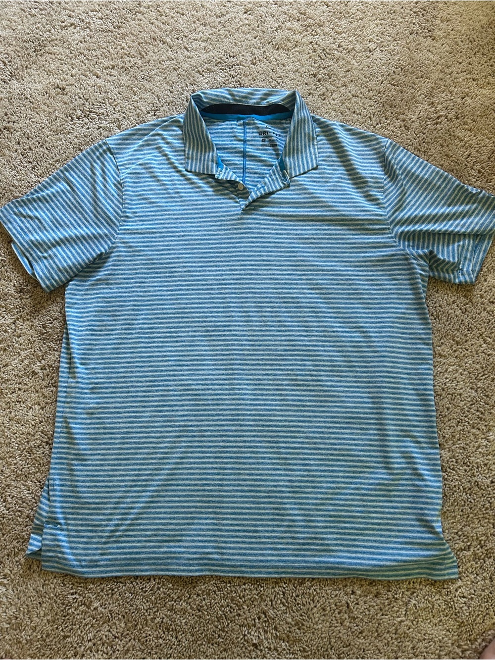 Nike Light Blue and White Striped Polo Shirt